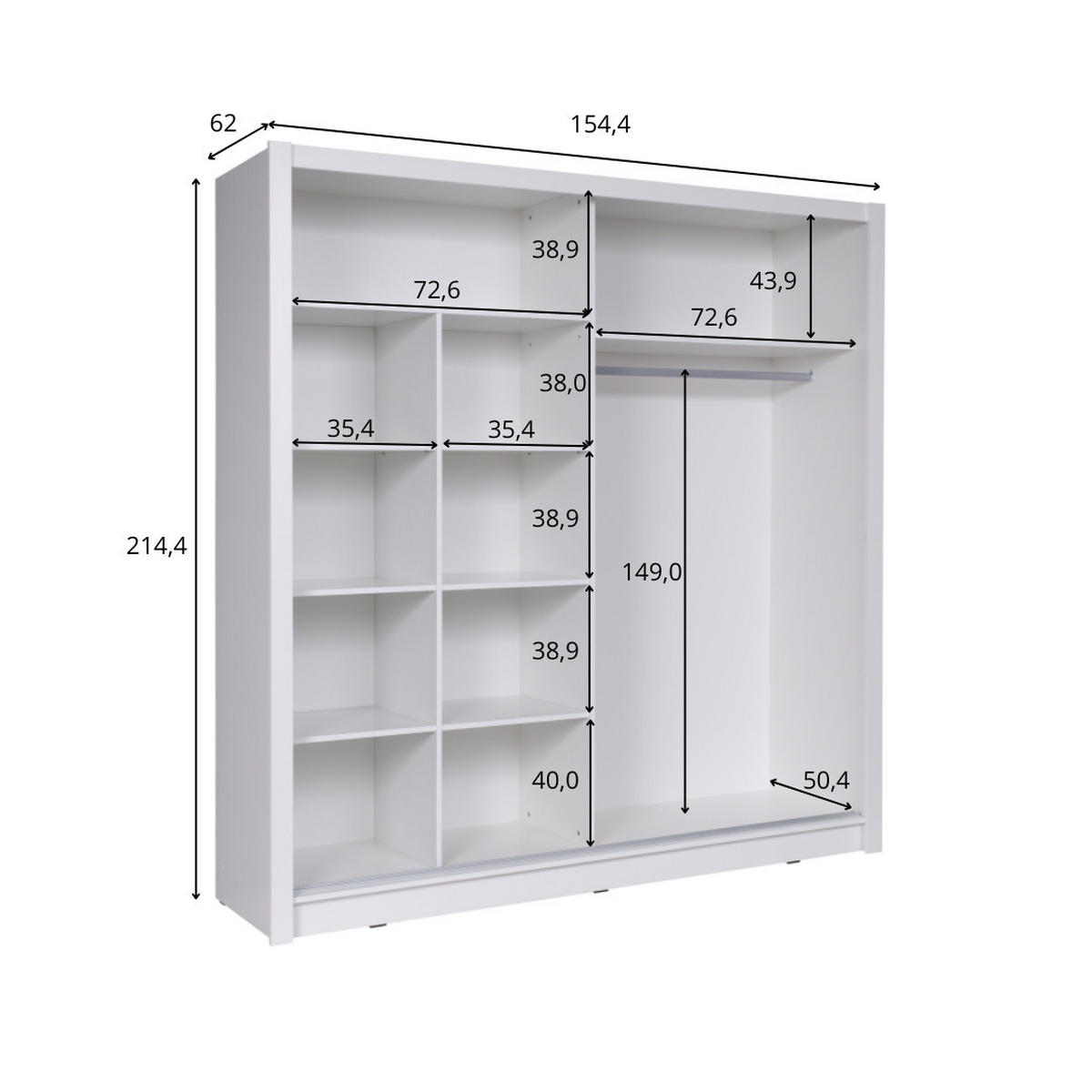 SCHIEBETÜRENSCHRANK BAKU 10 - 154,4/214,4/62 cm 2-Türig Grau Graphite - Grau, Holz/Holzwerkstoff (154.4/214.4/62cm)