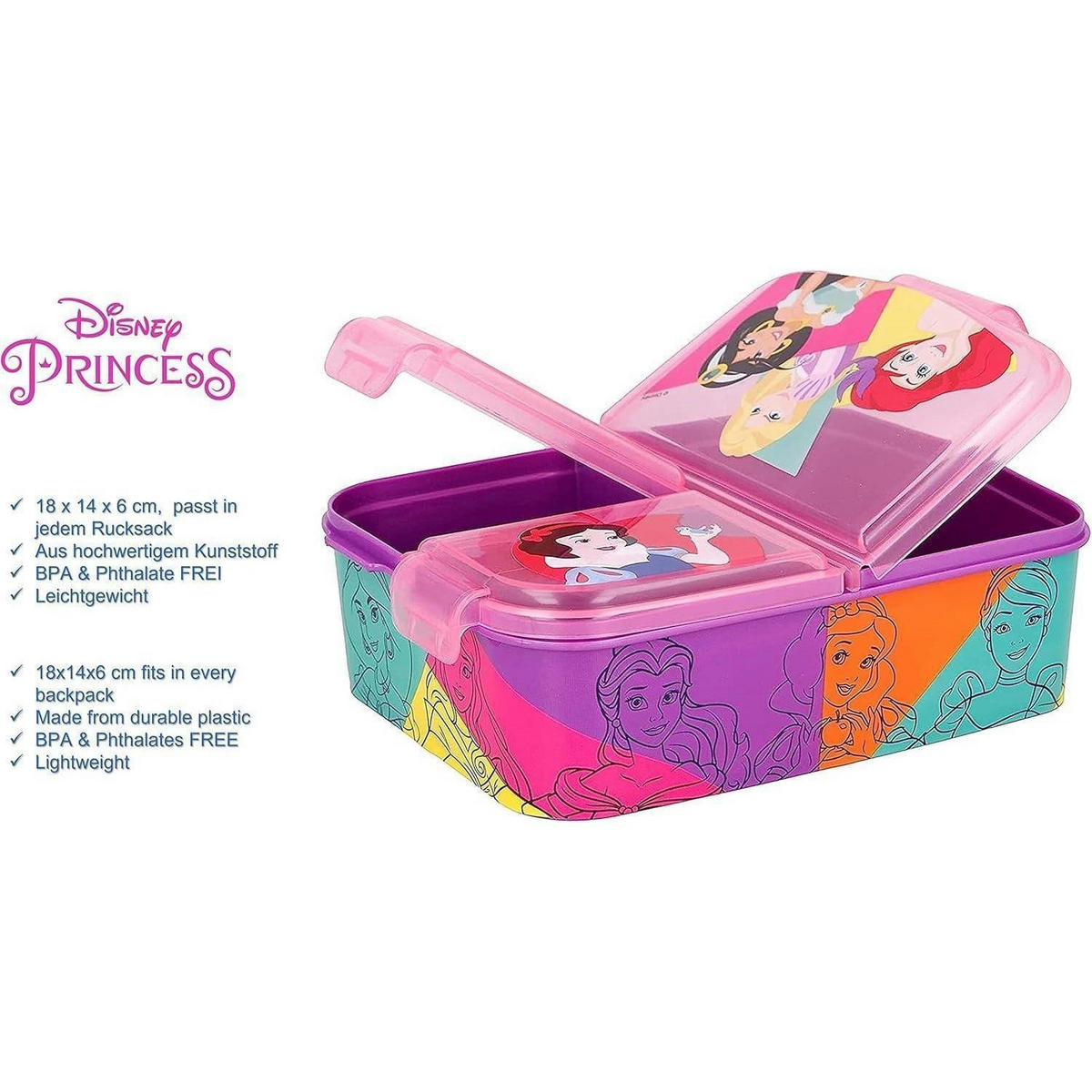 BROTDOSE mit Fächern Princess 18 cm - Multicolor, Kunststoff (14/7/18cm)