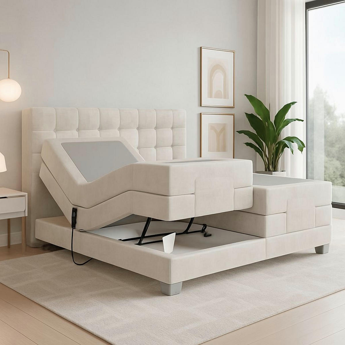 BOXSPRINGBETT Electra King 180x200 cm Beige Velvet H4 - Beige, Holz (180/200cm) - Labett
