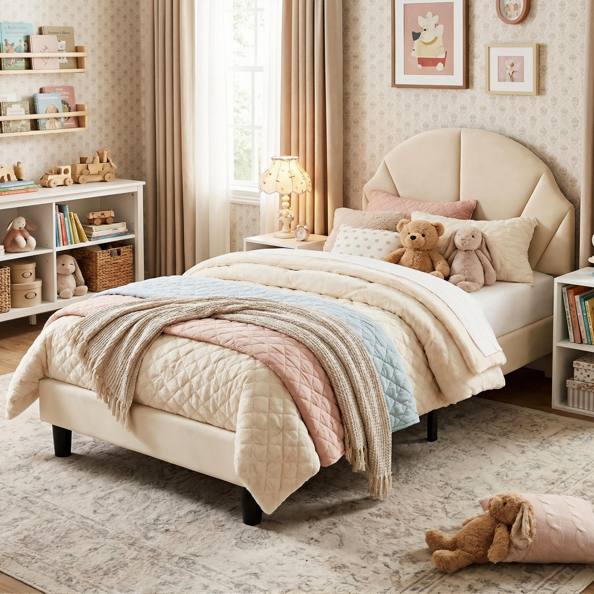 POLSTERBETT Klassisch mit Höhenverstellbarem Kopfteil 90/200 cm Samt Beige - Beige, Textil (90/200cm) - Creahappy