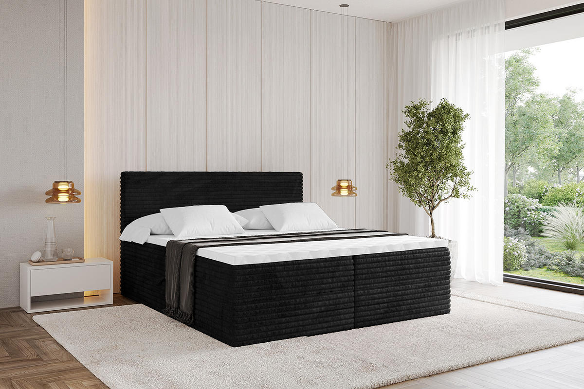 BOXBETT mit Matratze H4 und Lattenrost - TOLO-v1 - 160x200 Cord - Schwarz - Schwarz, Holzwerkstoff (160/200cm)