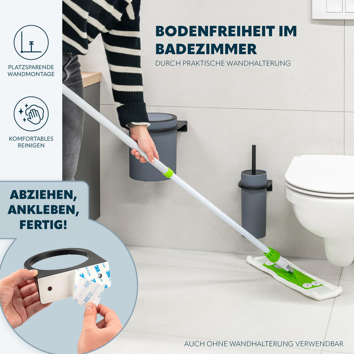 WC-GARNITUR 2-TLG. Bürste u. Eimer SAVONA Softtouch inkl. Wandhalterung, rund - grau - Grau, Kunststoff (19/24.5/19cm) - bremermann