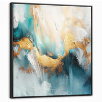 LEINWAND Bilder mit Rahmen - Abstrakt - Kunst - Gold - Blau - 90x90 - Petrol, Textil (90/90cm) - MuchoWow