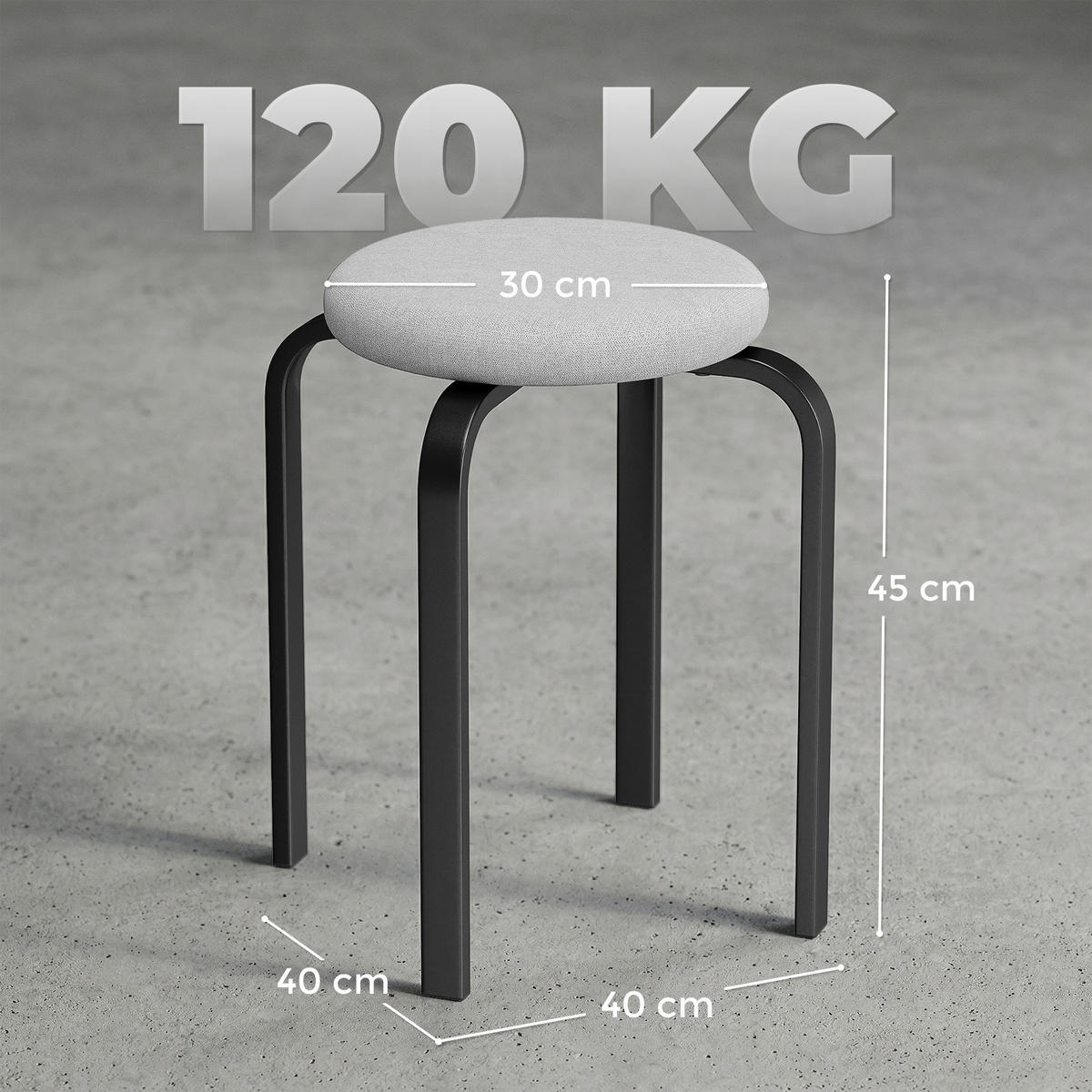 STAPELHOCKER DE-06929 4er-Set gepolstert rund, stapelbar Grau - Grau, Textil/Metall (40/45/40cm) - ComfortXL