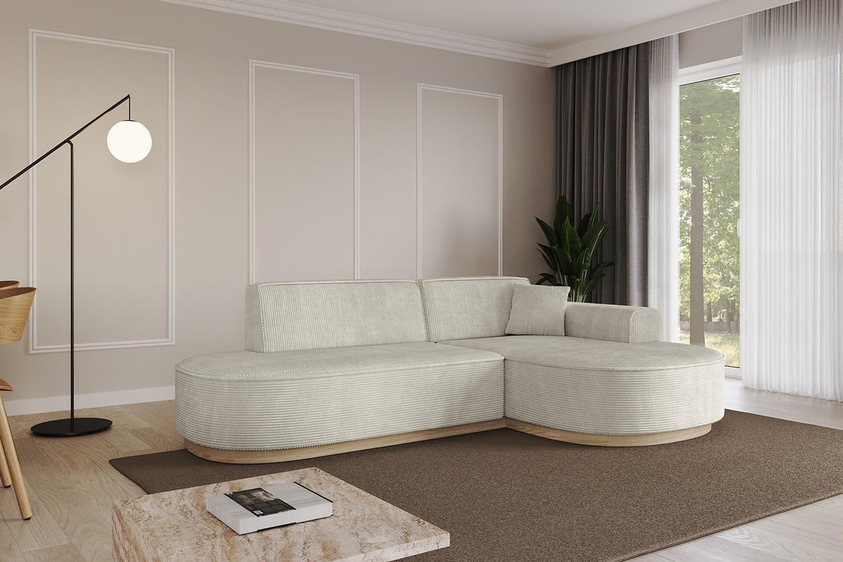 ECKSOFA Ottomane Rechts MARI-L1-v1 - 243x171x83 cm Hellgrau Cord - Hellgrau, Holzwerkstoff/Textil (171/243cm) - ALTDECOR