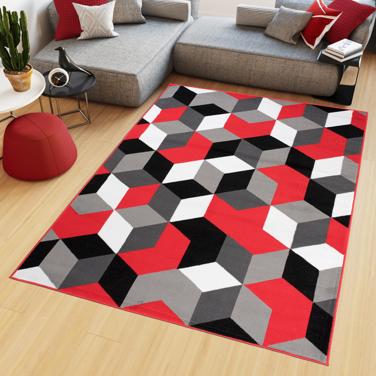 TEPPICH MAYA Rot Geometrisch Gitter Figuren 80/150 cm - Rot, Textil (80/150cm) - Tapiso