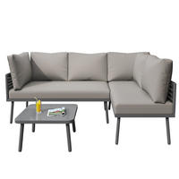 GARTENMOEBEL Set L-Form Eisen Grau Seil Verstellbare Füße 2 Sofas Tisch - Grau, Metall - FLIEKS