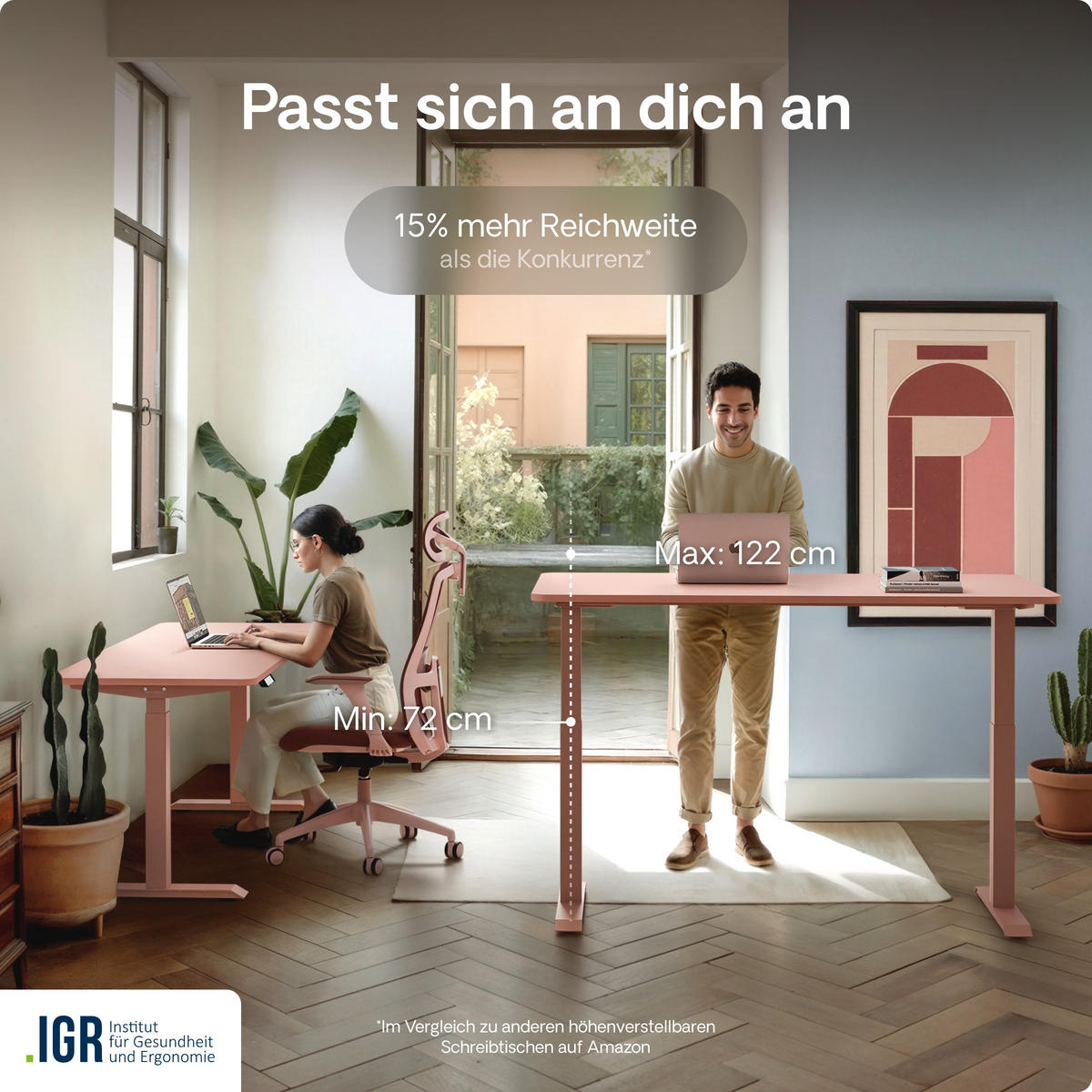 SCHREIBTISCH Elektrisch Höhenverstellbarer HomeOne 140x70cm Schwarz/Rosa mit Memory-Funktion, Anti-Kollisions Technologie - Pink/Schwarz, Holzwerkstoff (70/140/72cm) - Desktronic
