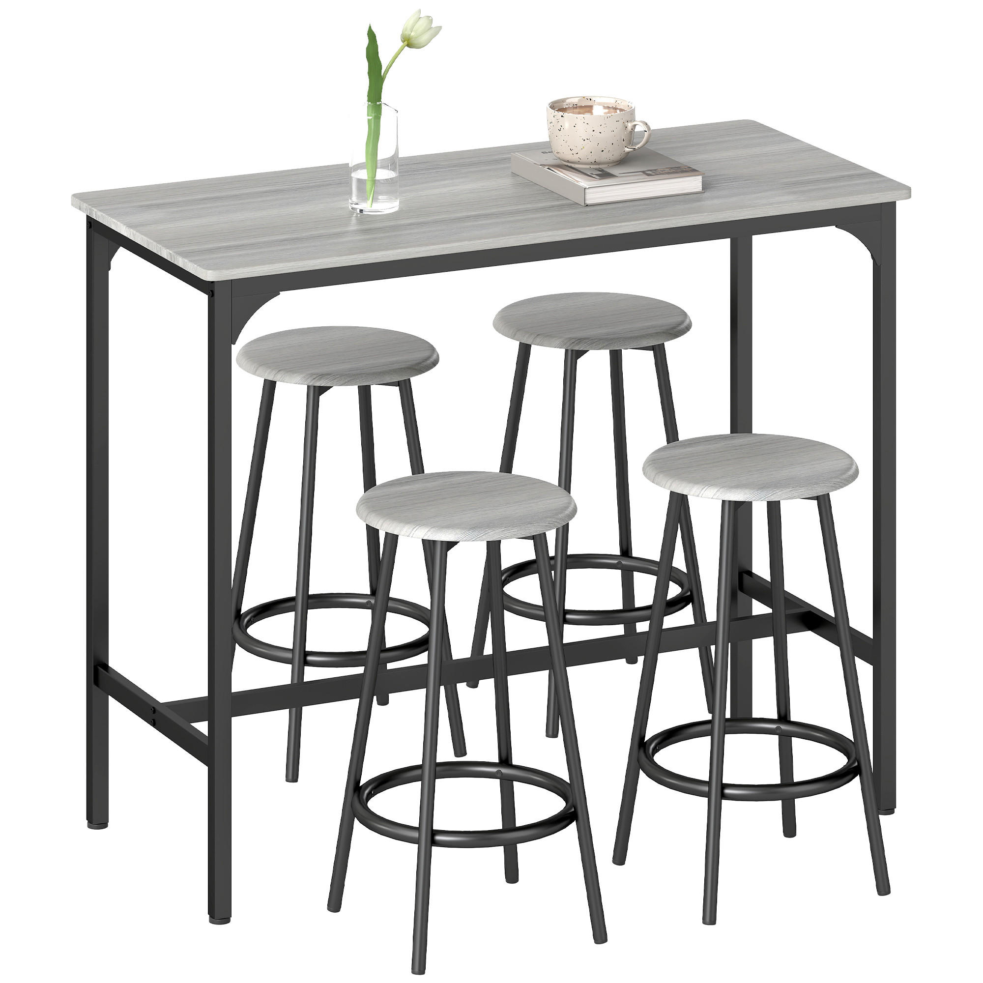 BARGARNITUR 5-teilig DE-08024 mit Tisch & 4 Hockern, Industrie-Design Rustikal - Grau, Metall (50/89.5/110cm) - ComfortXL