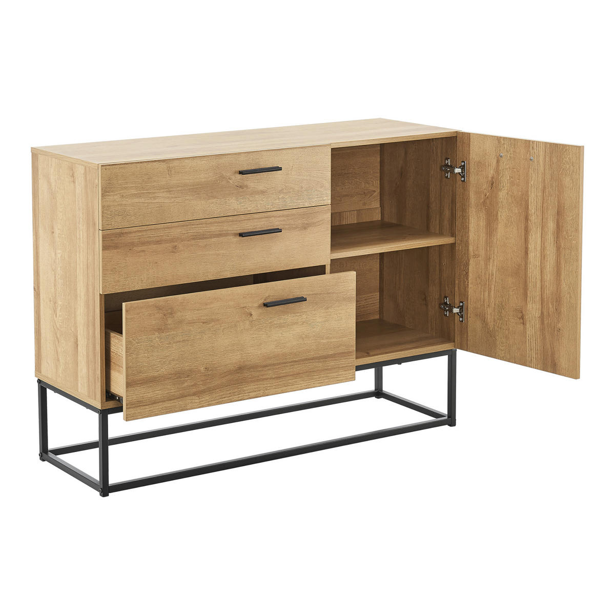 SIDEBOARD Lavangen - Eichefarben/Schwarz, Holzwerkstoff/Metall (100/75/35cm) - [en.casa]