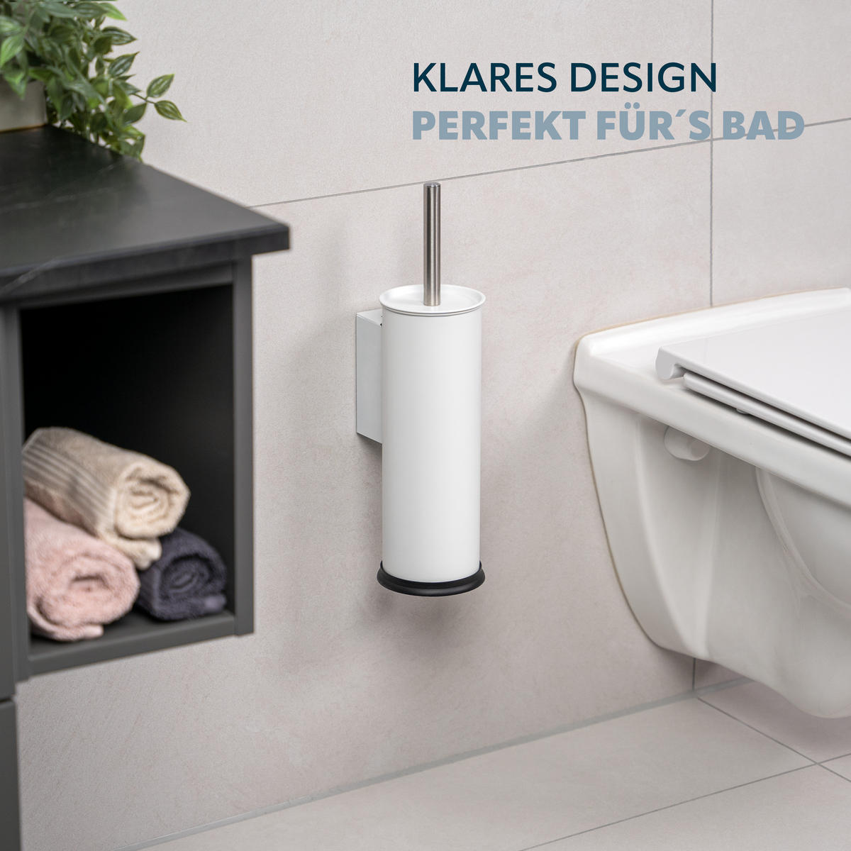 WC-GARNITUR inkl. Wandhalterung, Edelstahl weiß - Weiß, Metall (10/39/13.5cm) - bremermann