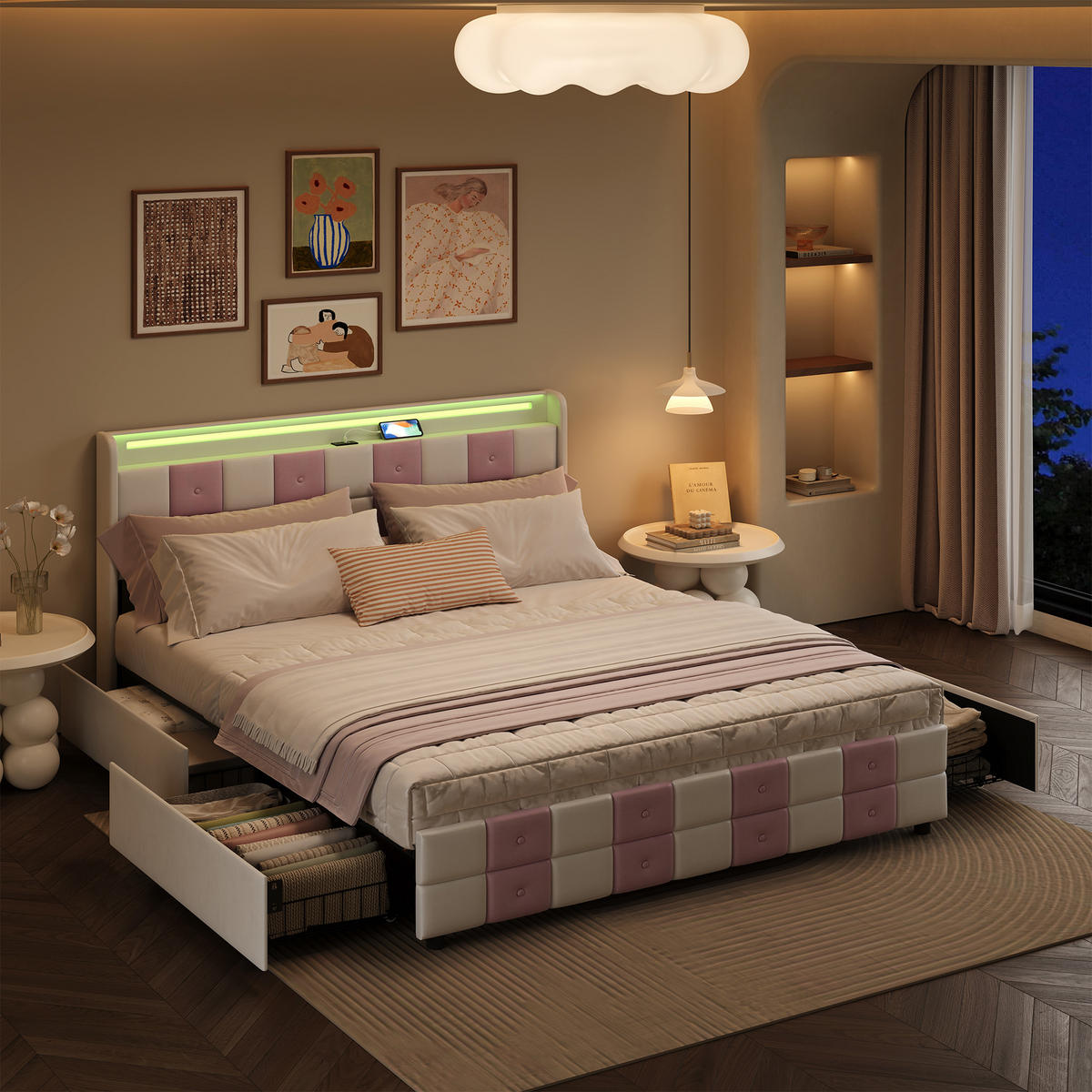 POLSTERBETT 140x190 cm LED USB Stauraum Lattenrost weiß - Weiß, Holz (140/190cm) - LEBENLANG