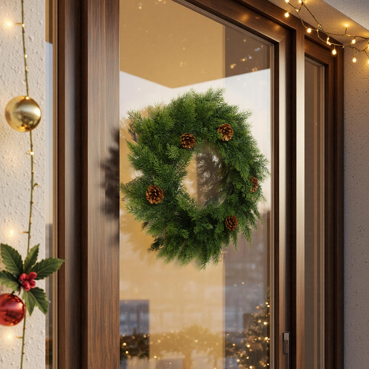 WEIHNACHTSKRANZ HTHD0296 - Grün, Kunststoff (52cm) - Hometopia