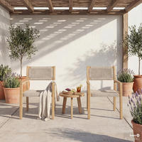 GARTENSTUHL - 2er-Set - Akazie massiv / Polypropylene - Akazie Braun / Beige - Creme/Akaziefarben, Holz/Kunststoff (60/89/59cm) - home24