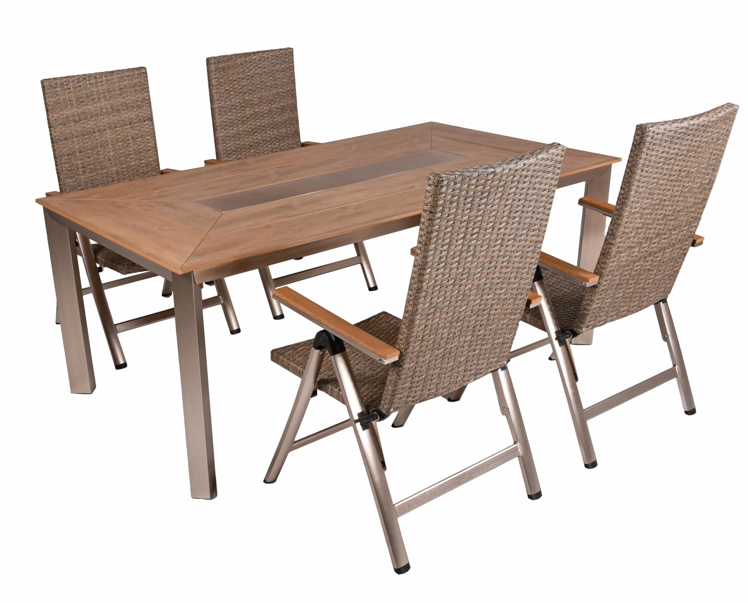 GARTEN-SITZGRUPPE Alwin 5-teilig Stuhl Hochlehner - Braun, Kunststoff - DELUKE