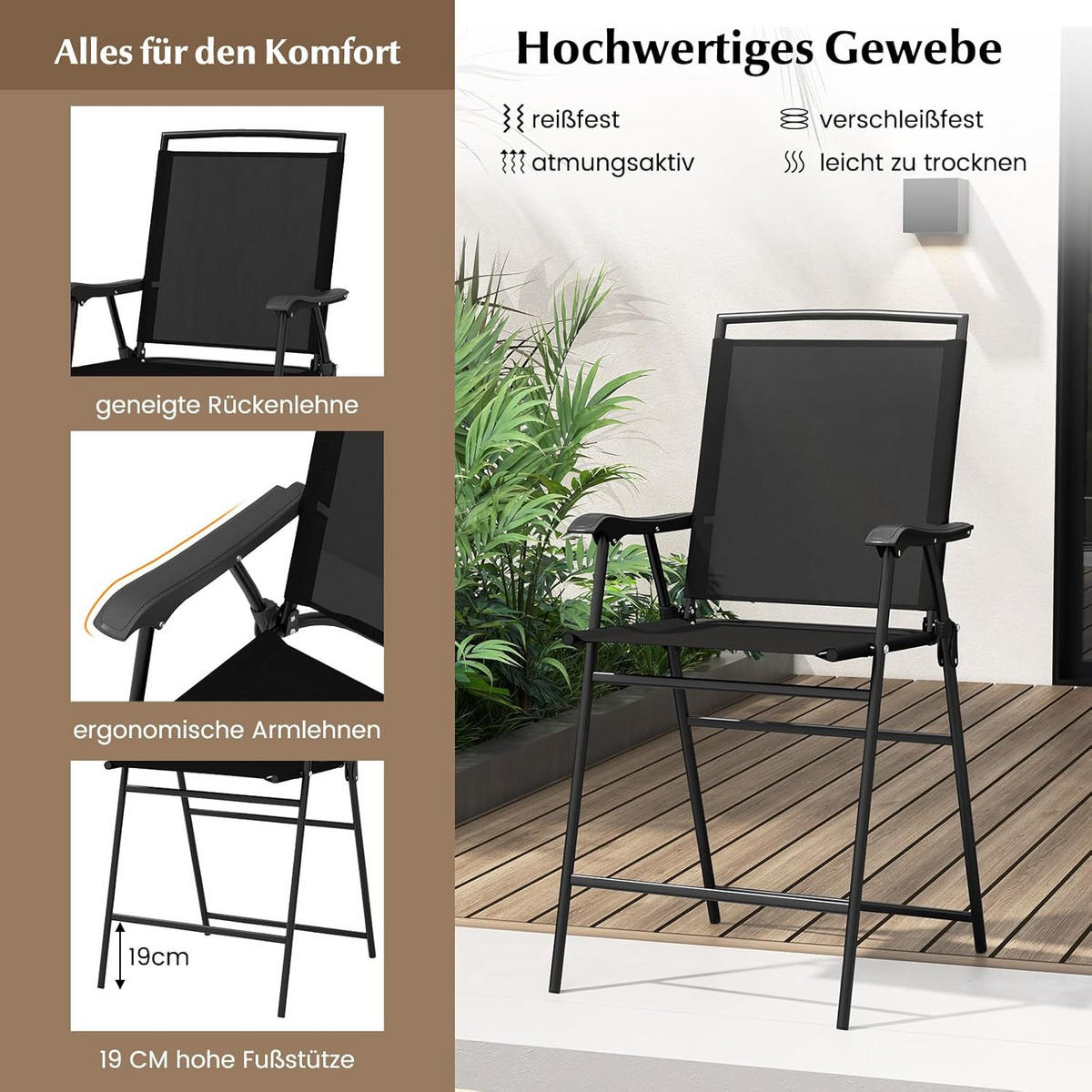 BARHOCKER SET Schwarz(3-teilig) - Schwarz, Textil - COSTWAY