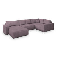 WOHNLANDSCHAFT VELAMI R-S Lila Kordstoff mit Schlaffunktion - Lila, Holz (365/83/194cm) - MASSENO