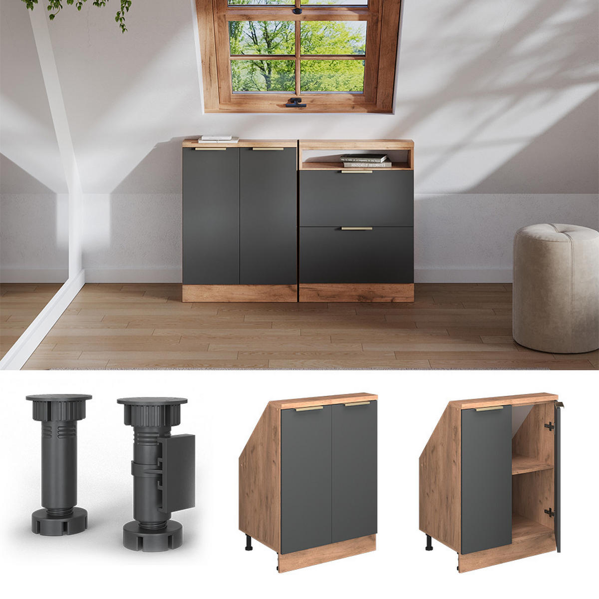 ŠIKMÁ SKŘÍŇ Rion Antracitově zlatý - antracitová, kompozitní dřevo (60/81.6/46cm) - Vicco