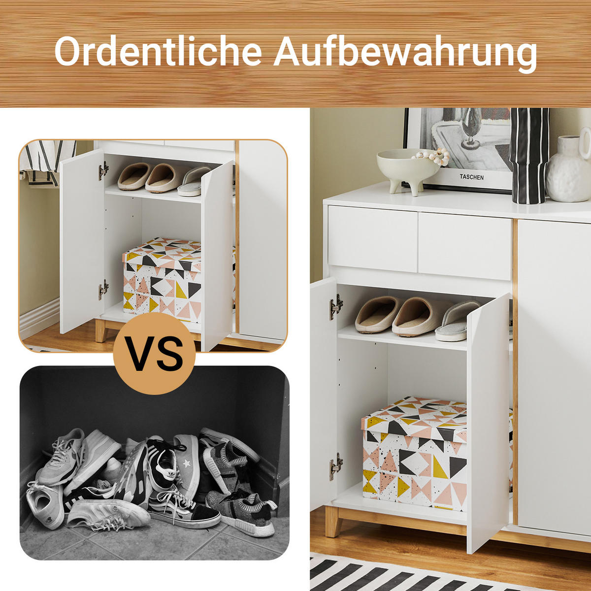 KOMMODE Weiß-Natur - Weiß/Naturfarben, Holz/Holzwerkstoff (80/85/34cm) - SoBuy