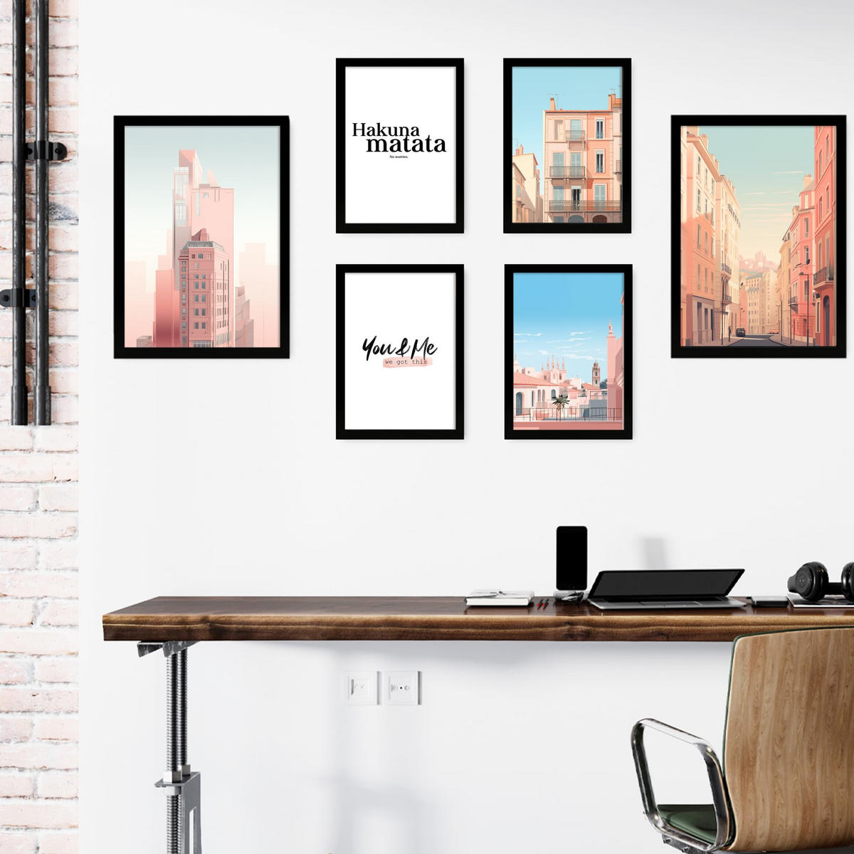 POSTER Set Mit 6 Rosa Building Architektur Landet A3 & A4 Rahmenlos - Klar, Papier (29/3cm) - Nacnic
