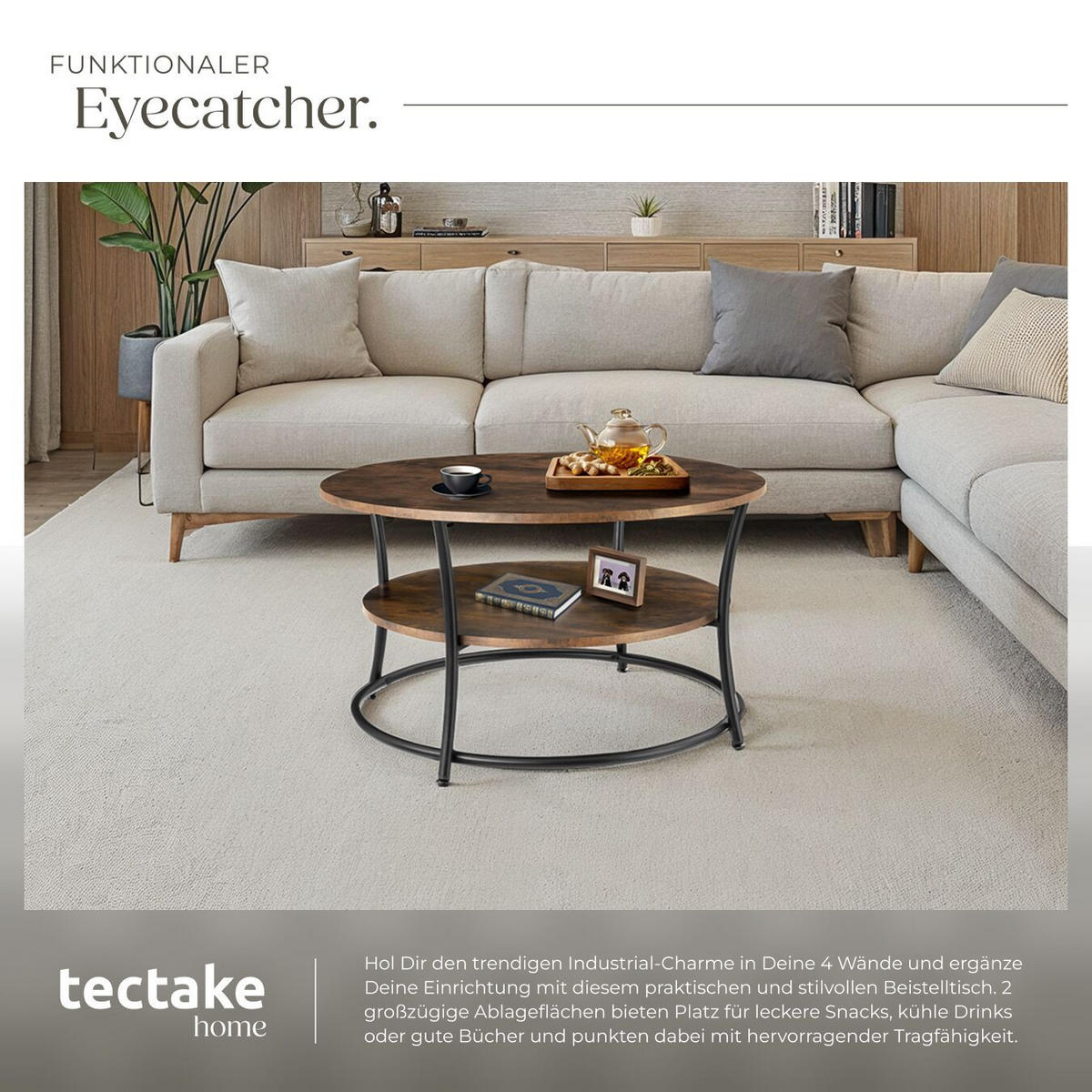 COUCHTISCH Cromford,80 x 46 cm,Industrial Holz dunkel, rustikal - Rostfarben, Holzwerkstoff (80/80/46cm) - tectake
