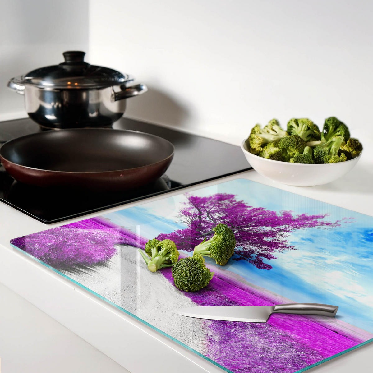 GLASPLATTE 60x52 cm Baum und Weg - Lila, Glas (60/0.4/52cm) - TULUP
