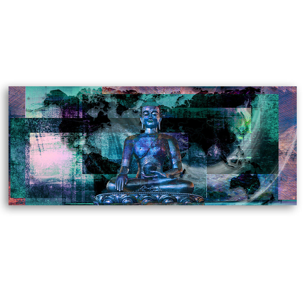 WANDBILD blaue buddha statue - Blau, Textil (90/30cm) - Feeby