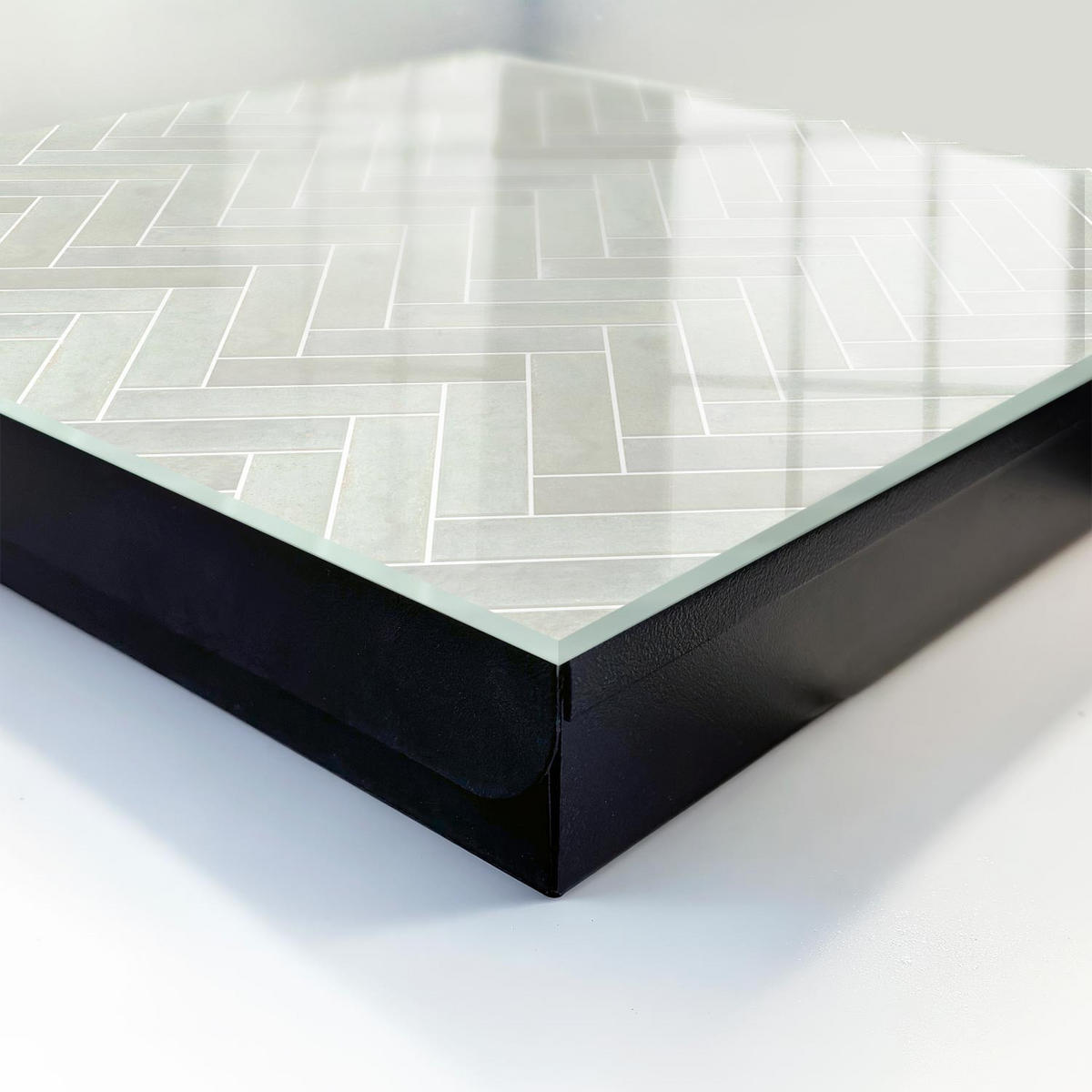 SCHLÜSSELBOX Schwarz 30x30 cm- Türöffnung nach rechts - Fischgrätmuster - Grau, Metall (30/30/5cm) - TULUP