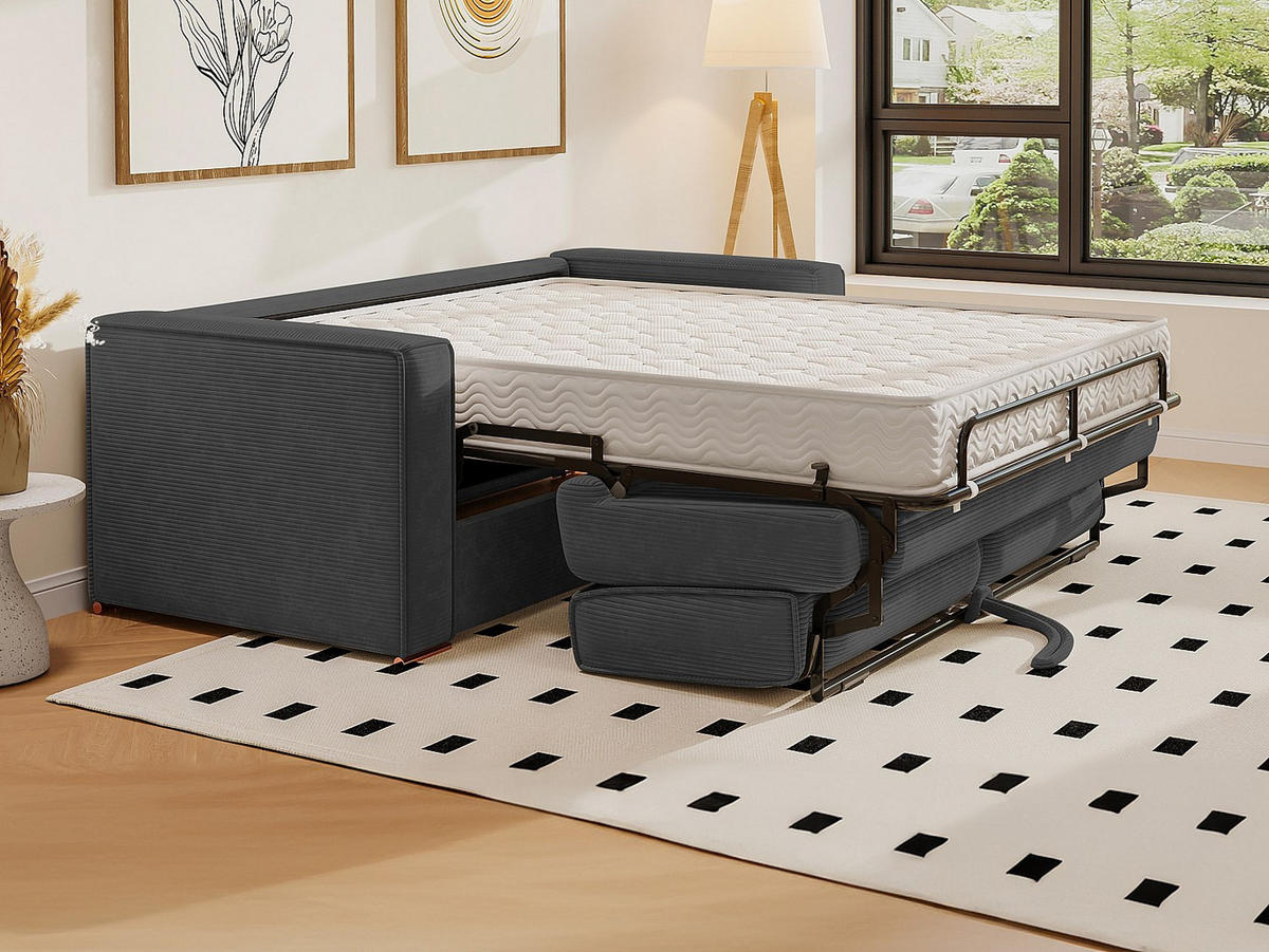 SCHLAFSOFA - 3 Personen - Samt, Stoff - Anthrazitgrau - - Anthrazit, Textil (195/90/223cm) - Vente-Unique