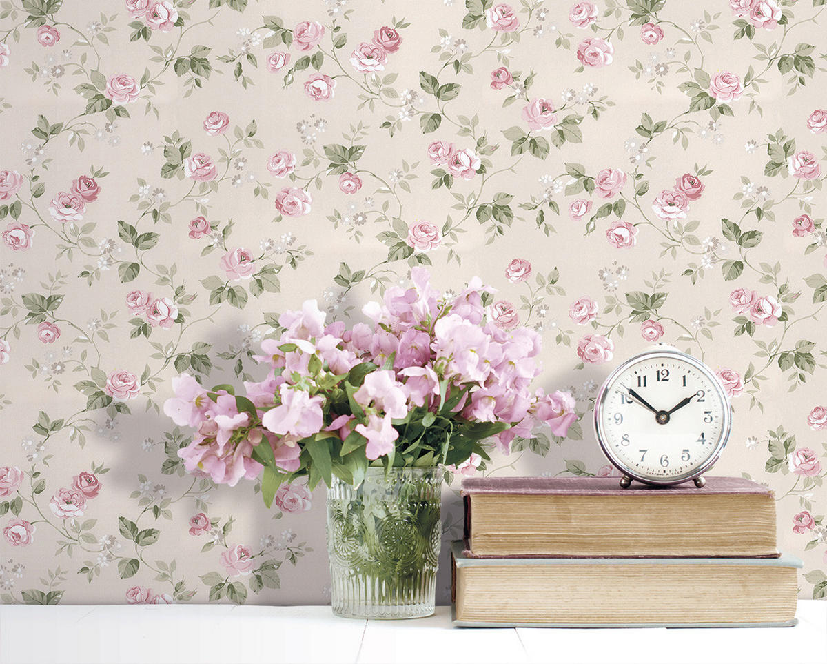 TAPETE Blumen 53 cm x 10 m - Pink, Papier (53/1000cm) - Sanders & Sanders