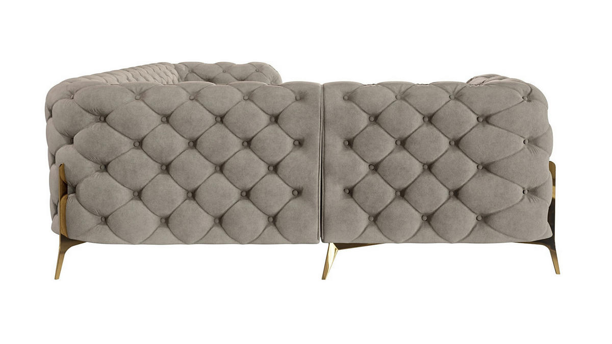 ECKSOFA Chesterfield Lexi Dunkle Creme Samt, Ottomane links - Goldfarben/Creme, Holz/Textil (264/204cm) - S-Style Möbel