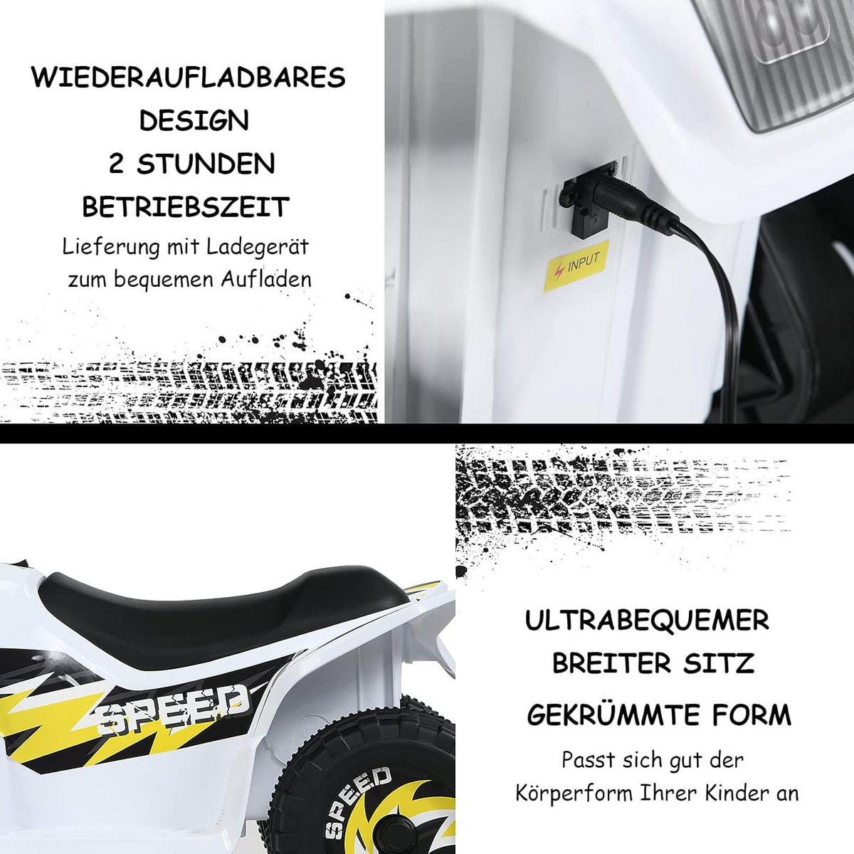 KINDERMOTORRAD 6V Elektro Kinderquad Weiß - Weiß, Kunststoff (40/44.5/73cm) - COSTWAY