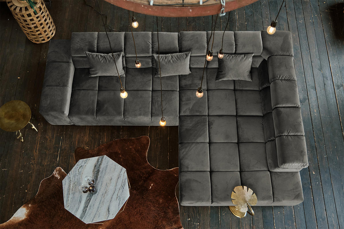 ECKSOFA NEVADA Grau Velvet - Schwarz/Grau, Textil (319/215cm) - KAWOLA