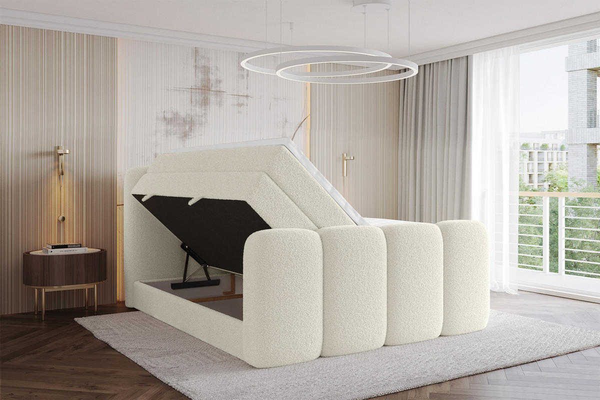 BOXBETT mit Matratze H3|H4 - NINA-Z KING - 160x200 cm - Beige - Sandfarben, Holzwerkstoff (160/200cm) - ALTDECOR