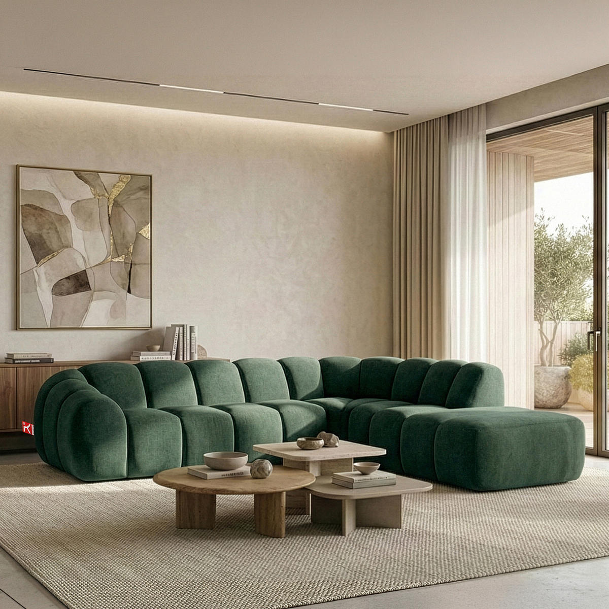 ECKSOFA RECHTS FLAVA, Dunkelgrün - Dunkelgrün, Holz/Holzwerkstoff (310/274cm) - KONSIMO®