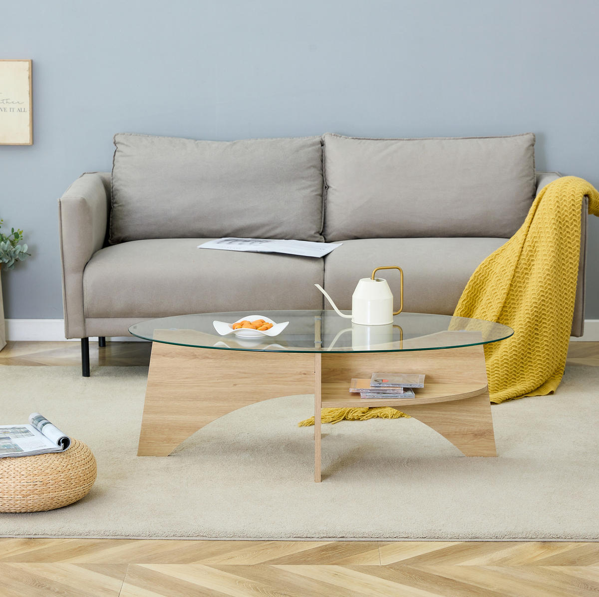 KLUBSKA miza 104,9x60 cm iz MDF in stekla, transparentna/drevesni dekor - prozorna, steklo (104.9/60/45cm) - BEAOK