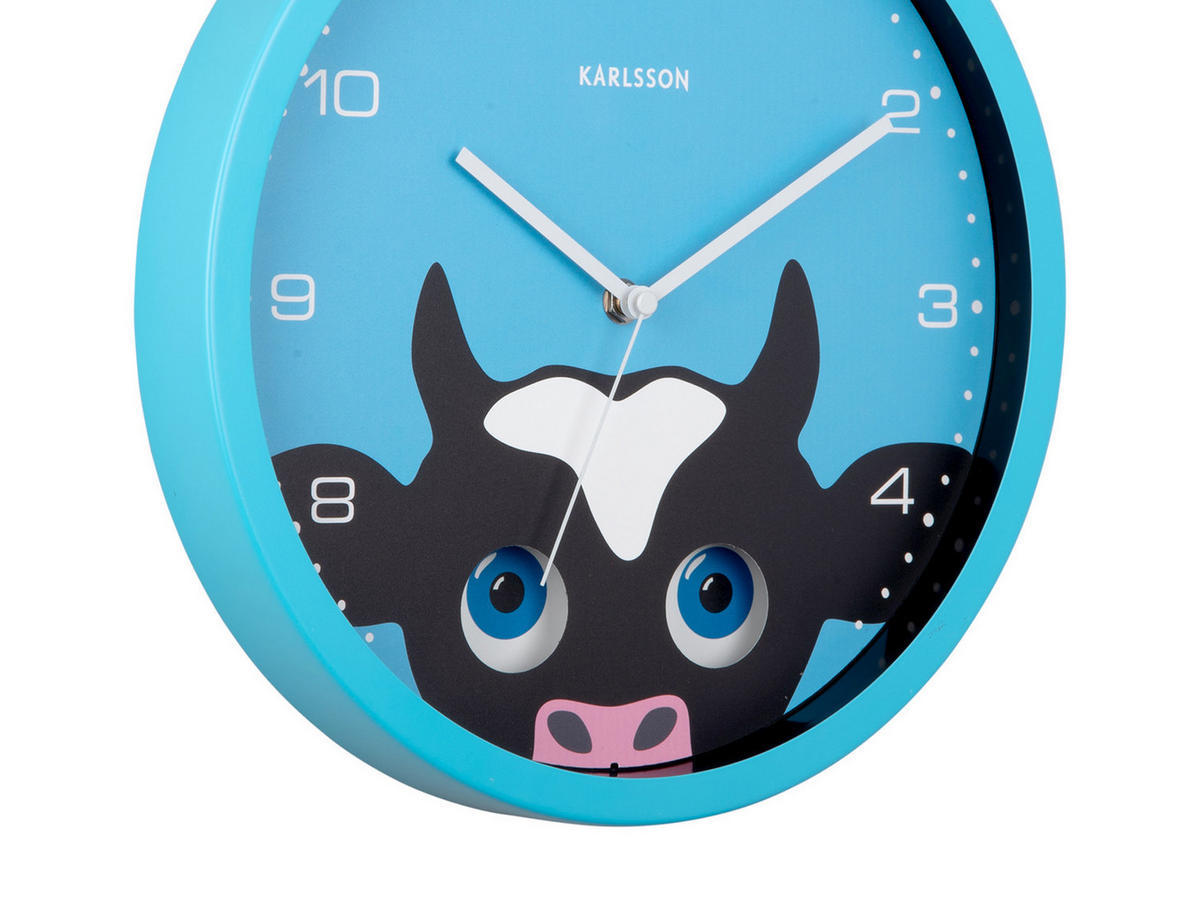 WANDUHR Peekaboo Cow Ø30,8 cm - Blau, Metall (30.8/1/30.8cm) - Karlsson