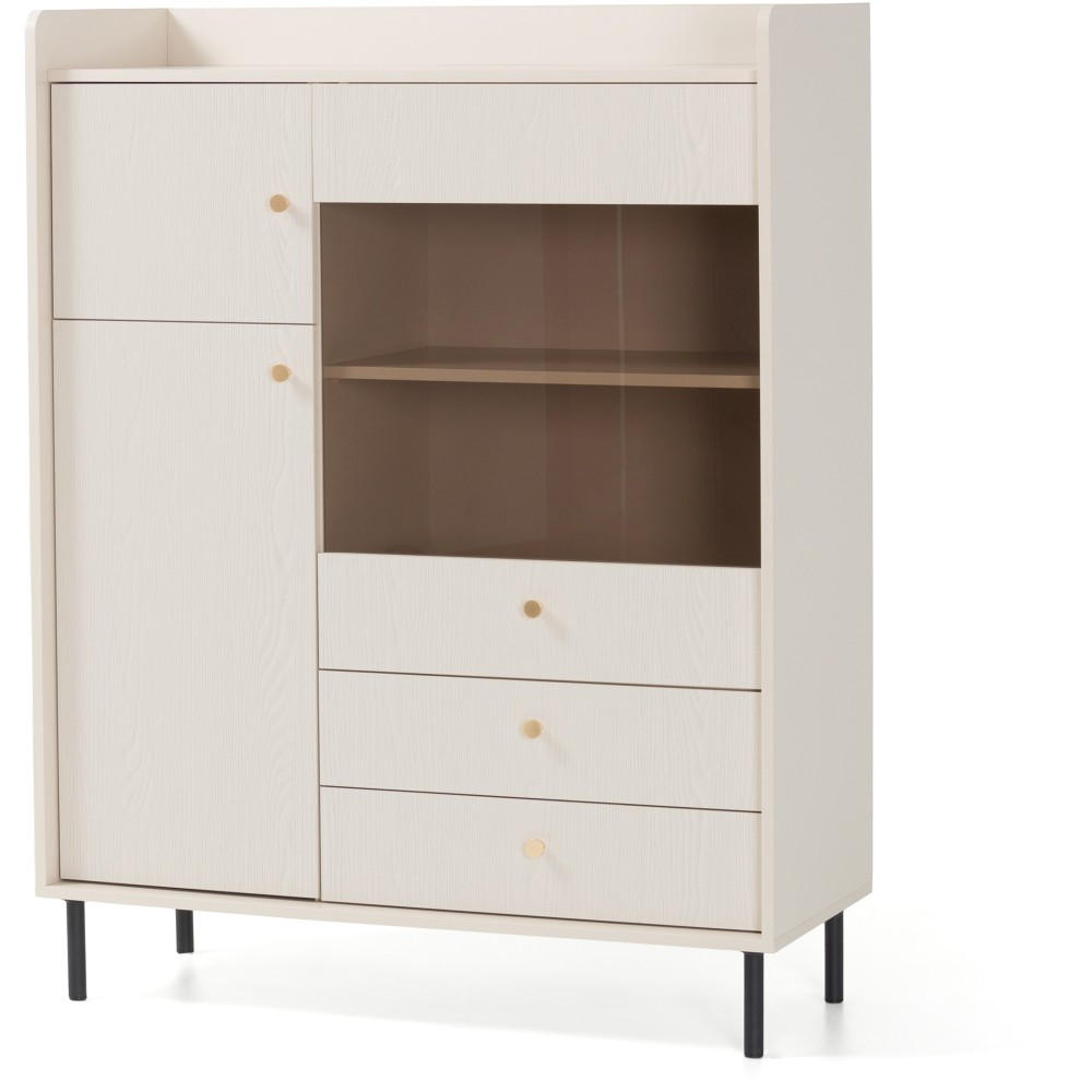 VITRINE Gloria mit 2 Schubalden und 3 Türen - Beige/Schwarz, Holzwerkstoff/Metall (103/133/42cm) - Beautysofa