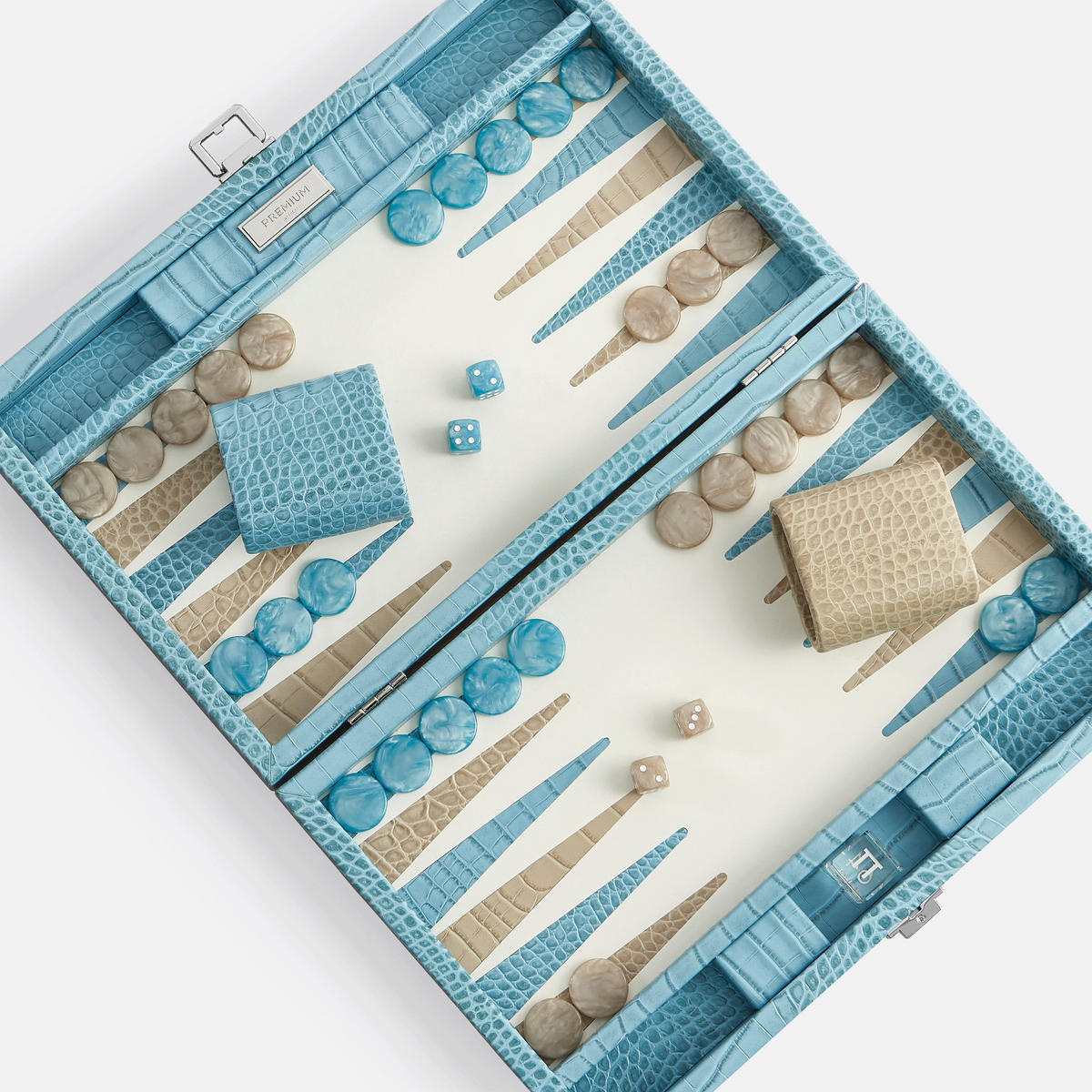 BACKGAMMON – Mittel BACKGAMMON Leder Riviera-Blau 38cm - Blau, Leder (38/24cm) - Premium Interiors