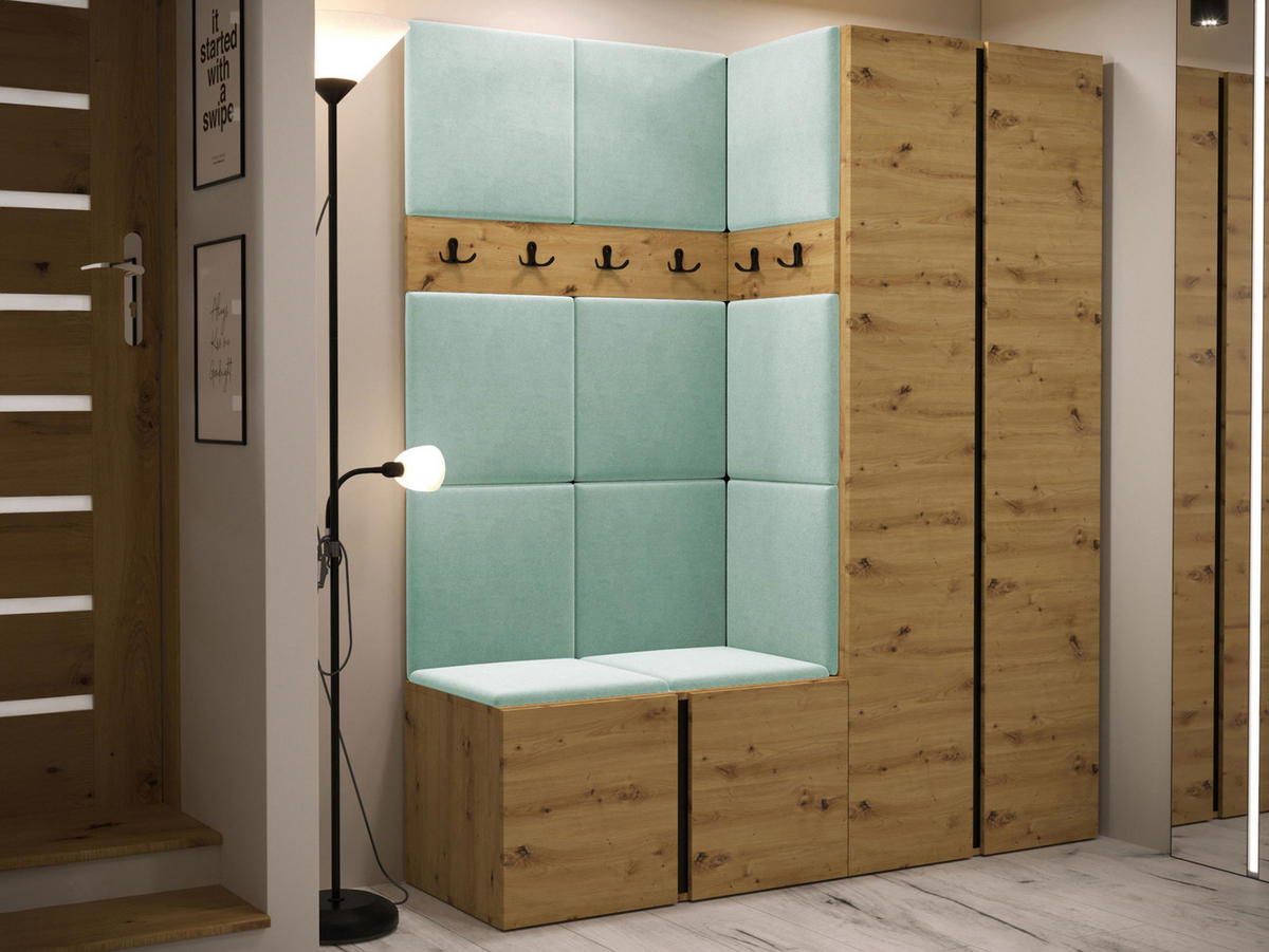 GARDEROBEN-SET Orion III - Eiche Artisan/Mintgrün, Holzwerkstoff/Kunststoff (158/186/46cm) - MIRJAN24