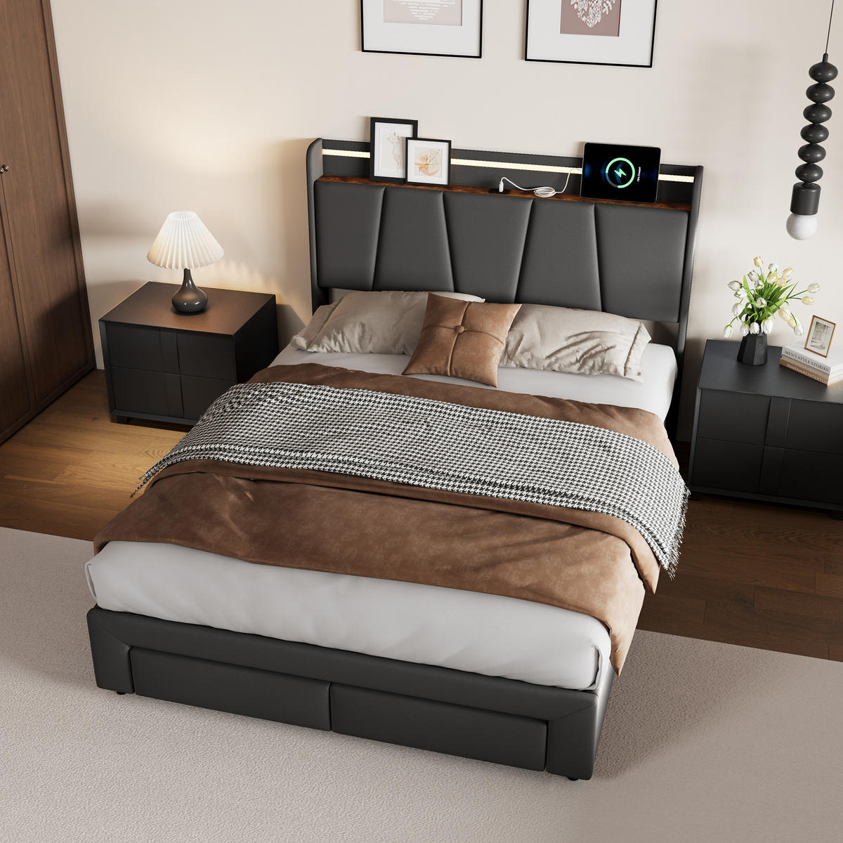 POLSTERBETT Schubladenbett Grau 140x200 cm mit 2 Schubladen - Grau, Holz/Metall (140/200cm) - PARAFTA HOME