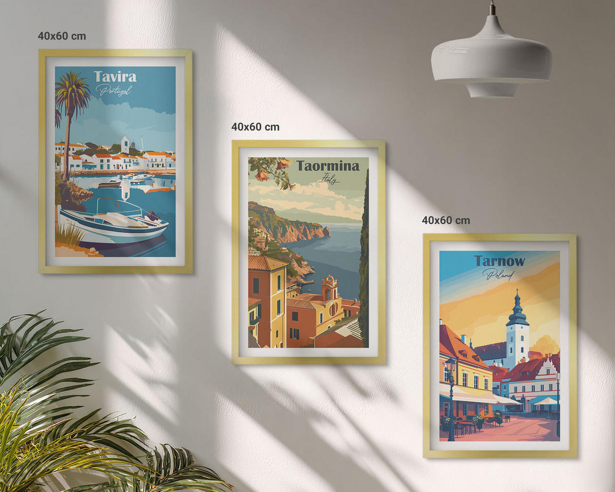 BILDER SET 3er Set - 40x60 cm Goldrahmen - Ansichten von Küstenstädten - Goldfarben, Kunststoff (40/60cm) - TULUP