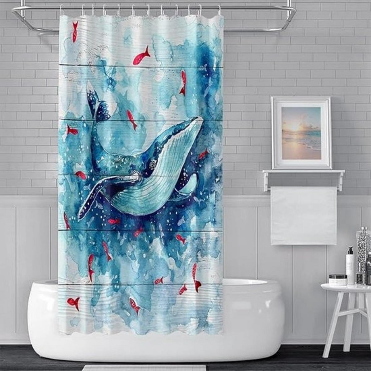 DUSCHVORHANG Bunt Wal Polyester 120 x 180 cm wasserdicht mit Haken - Multicolor, Kunststoff (120/180cm) - MCBOSON