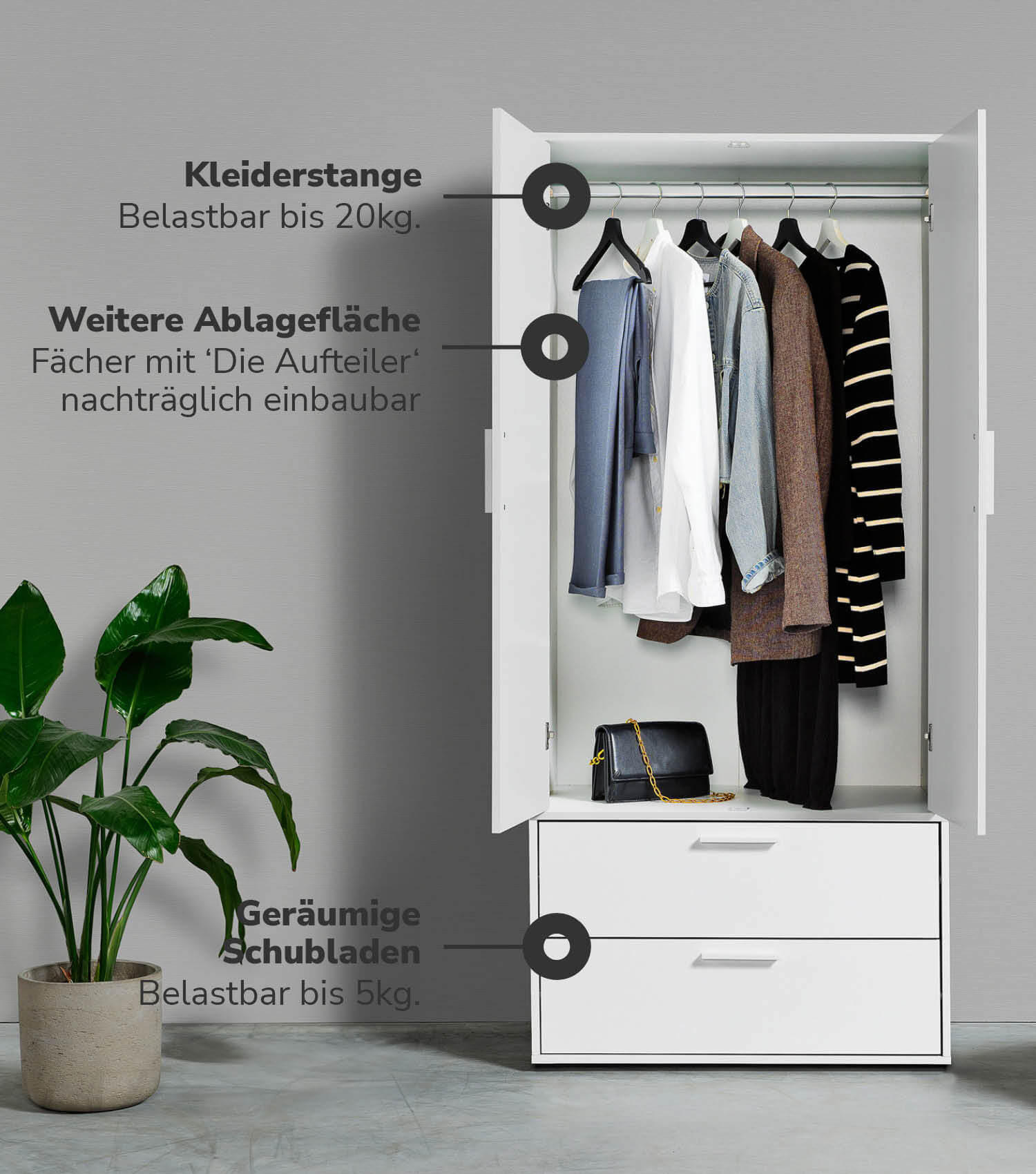 KLEIDERSCHRANK Der Kleiderheld - Weiß, Holzwerkstoff (80/180/51cm) - Mokebo