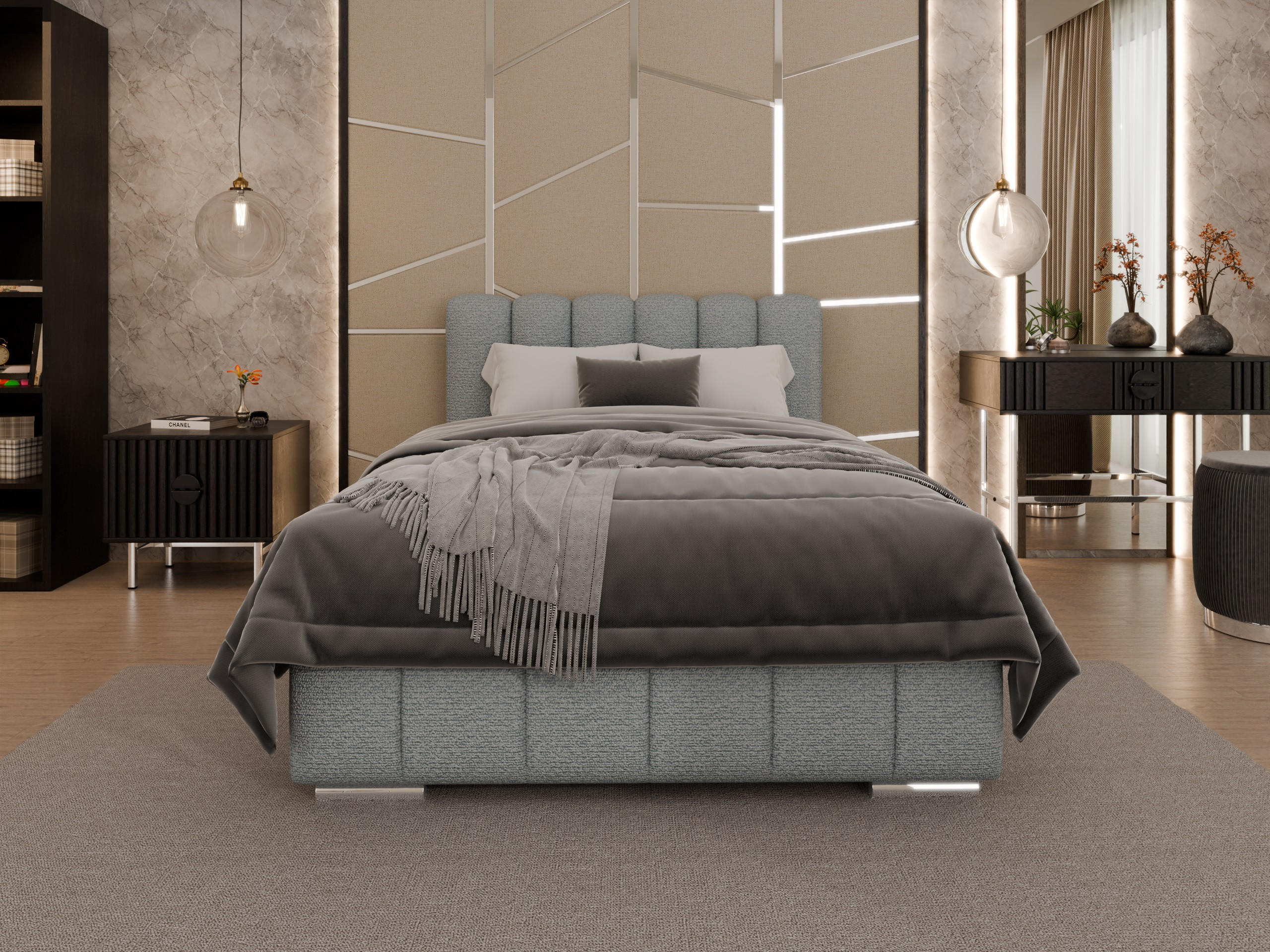 Thumbnail - Panda Möbel Polsterbett, Blaugrau, Holz, 120x200 cm, Schlafzimmer, Betten, Polsterbetten