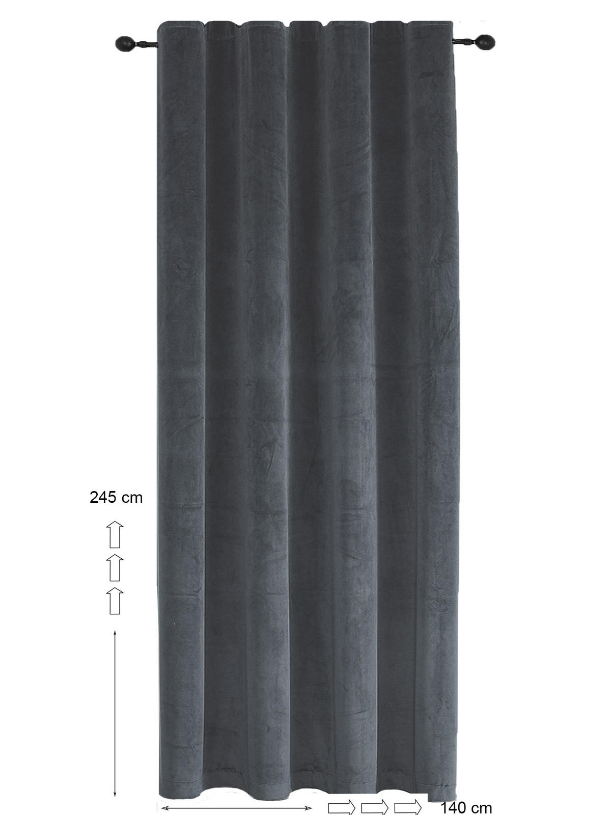 VORHANG Kräuselband Samt 140/245 cm Anthrazit - Anthrazit, Textil (140/245/245cm) - TiborTex