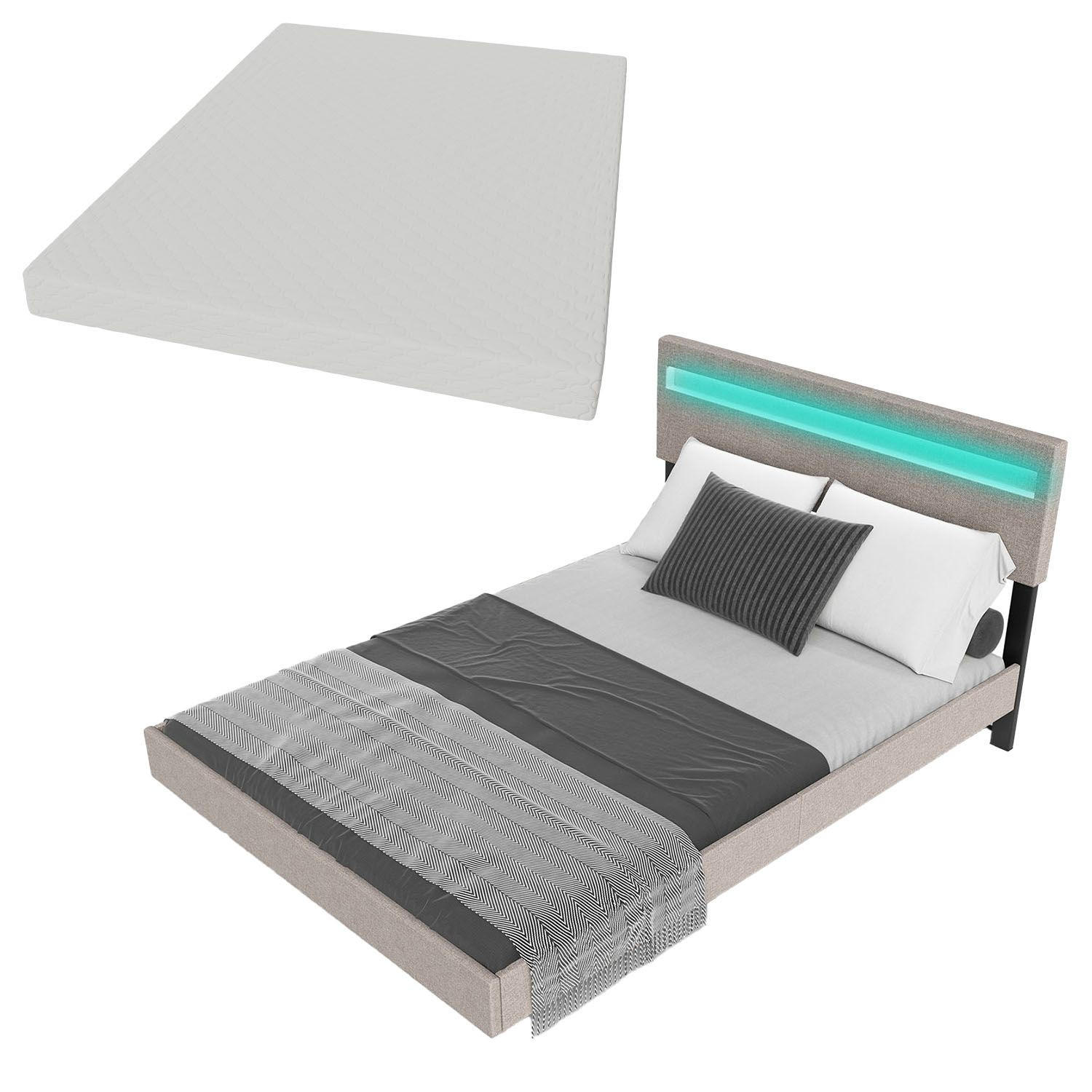 SCHWEBEBETT Lissabon Beige 140/200 cm Leinen mit Matratze - Beige, Textil (140/200cm) - Juskys