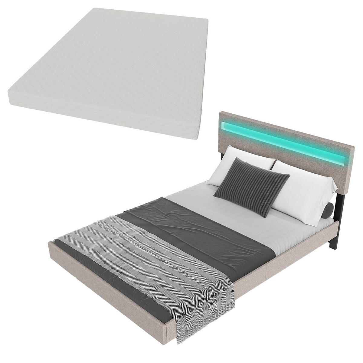 SCHWEBEBETT Lissabon Beige 140/200 cm Leinen mit Matratze - Beige, Textil (140/200cm) - Juskys