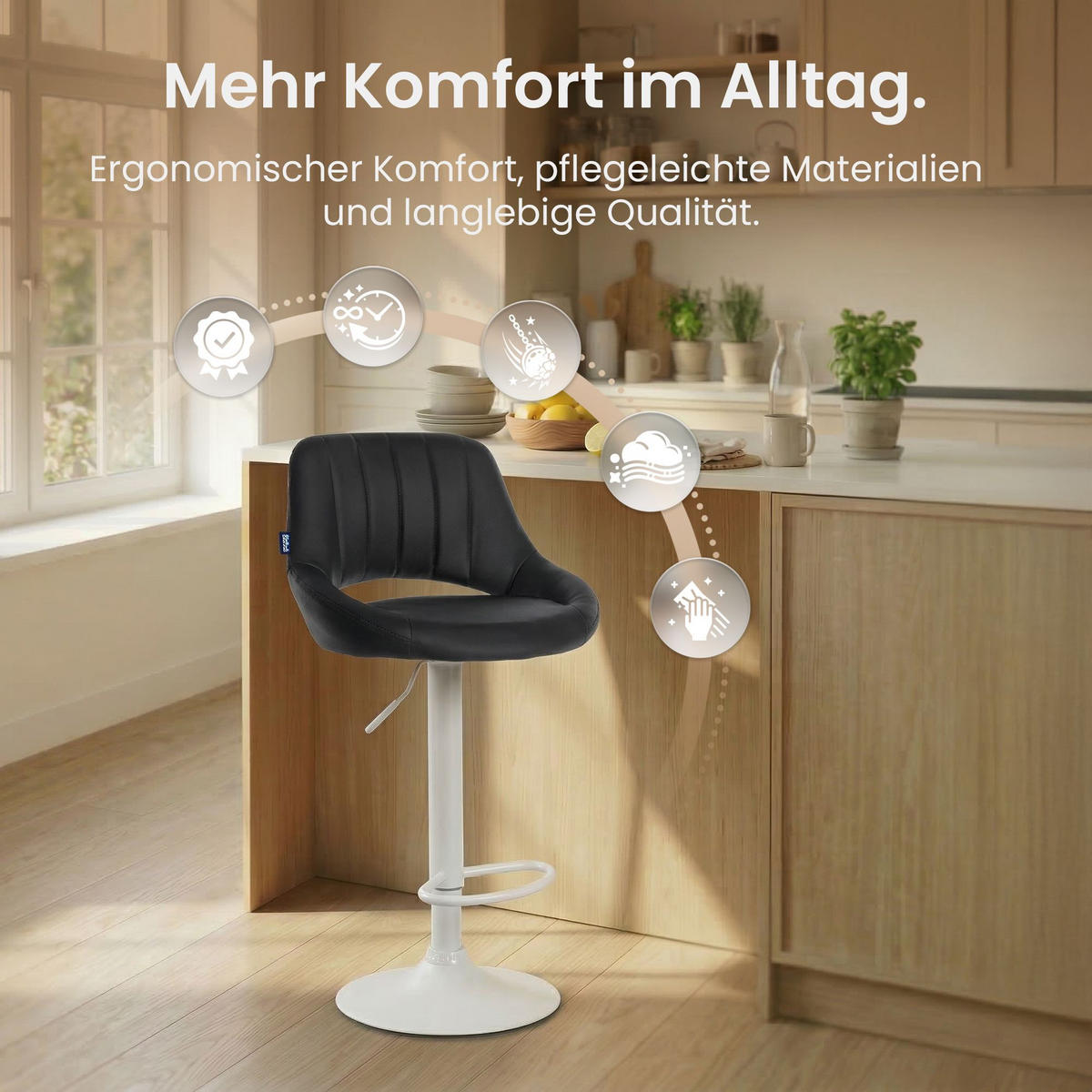 BARHOCKER Lederlook Schwarz - Schwarz/Weiß, Textil/Metall (47/85/48cm) - CLP