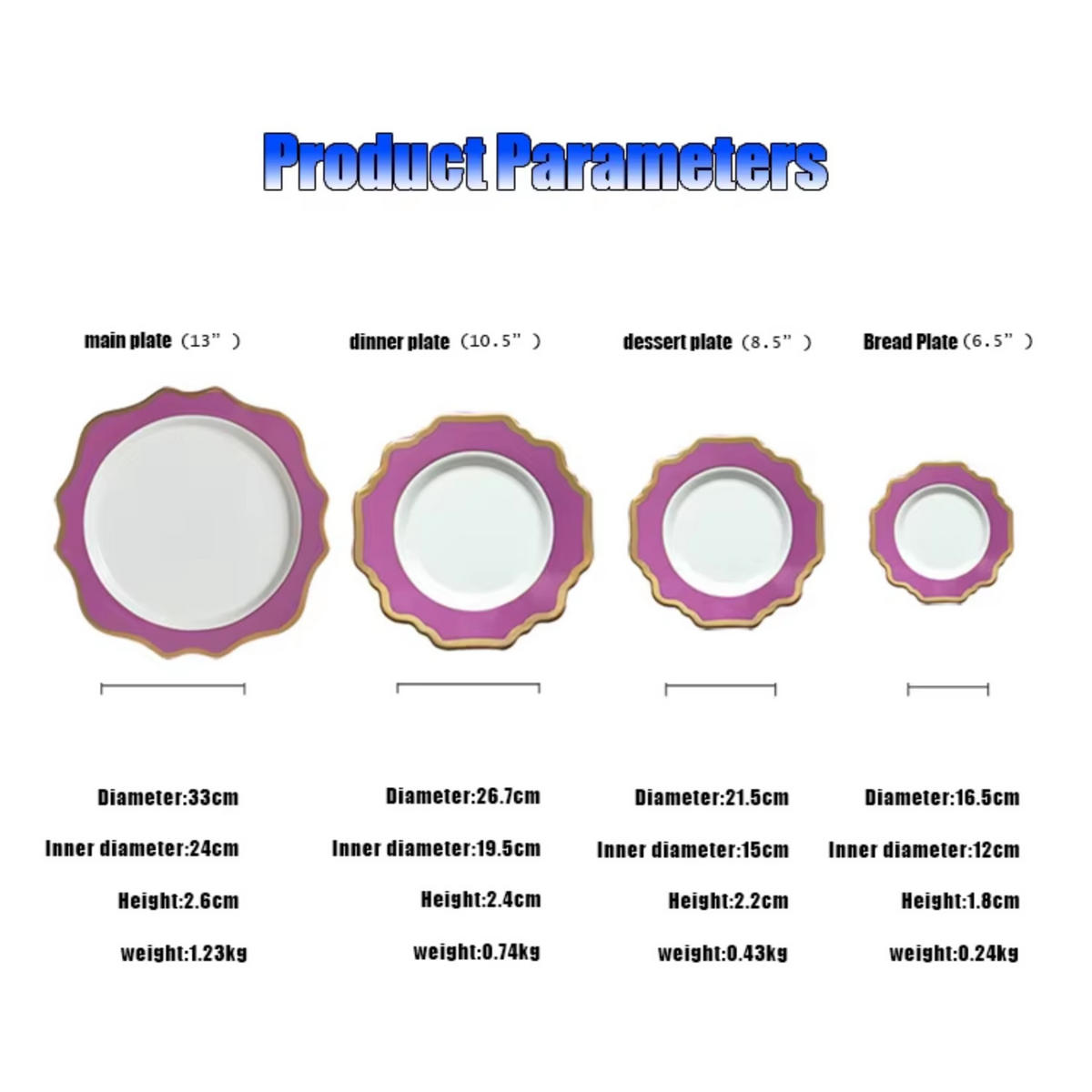 TELLERSET Pink Gold Bone China 4tlg Ø33 Ø27 Ø22 Ø16 cm - Lila, Keramik (33/33/3cm) - Quality Elegance